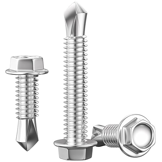 (150Pcs) #8×2" Hex Washer Head Self Drilling Screws, 410 Stainless Steel Metal SheetScrews，TEK Screws, Sheet Metal Self Tapping Screws
