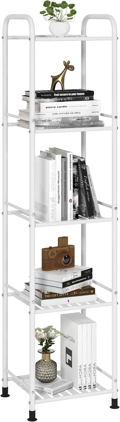 JSB 5 Tier Narrow Bathroom Shelving Unit, Kitchen Storage Rack Organizer Metal Corner Shelf for Living Room Laundry Pantry (Matte White, 5 Tier)