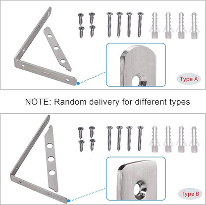 YUMORE Stainless Steel Shelf Bracket 8", Heavy Duty Solid Shelf Support, Right Angle DIY L Bracket, Max Load: 220 lb, Pack of 2