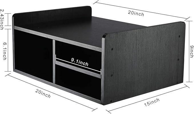 PAG Desktop Printer Stand with Storage, Paper Storage Holder Rack for Desk, Wooden Printer Organization for Home/Office, Black