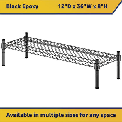 12" x 36" x 8" Black Epoxy Wire Storage Shelf, Dunnage Rack, Commercial 1 Tier Small Shelf