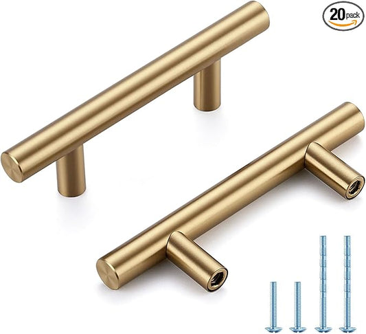 Champagne Bronze Cabinet Handles 2-1/2 Inch Hole Center Stainless Steel Drawer Pulls for Cabinets, Dresser, Bathroom 20 Pack