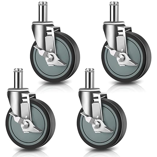 4 inches Casters for Wire Shelving Racks, Heavy Duty Metro Rack Wheels with Brake Set of 4 Stem Casters Scaffolding Wheel Replacement (.864" x 2-3/16")