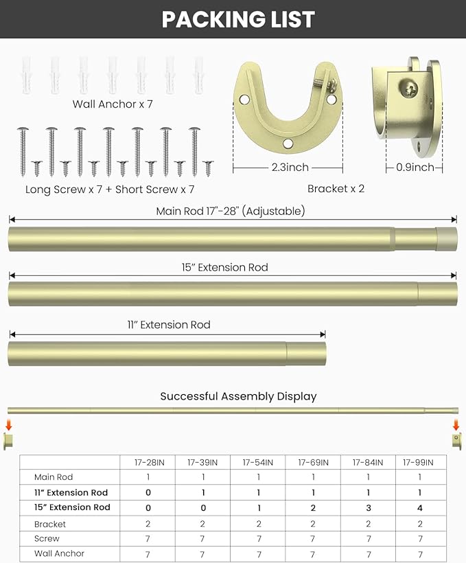 Closet Rods for Hanging Clothes, 17 to 84 Inches Stepless Adjustable Metal Closet Rod, 1.3 Inches Heavy Duty Clothes Hanging Rod for Closet Wardrobes Laundry RV, Verdant Gold