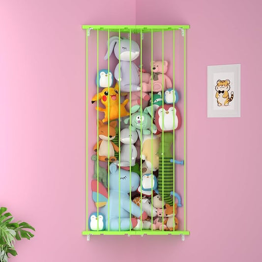 Stuffed Animal Storage Corner - Large Stuffed Animal Holder with Length Adjustable - Plush Storage Hanging Stuffed Animal Net for Wall(Green)