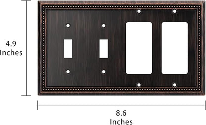 Henne Bery Sunken Pearls Decorative Wall Plate Switch Plate Outlet Cover (Double Toggle/Double Decorator, Aged Bronze)