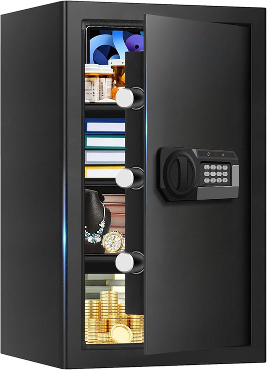 5.2 Cuft Large Home Safes Water and Fireproof, Digital Safes for Home Use Fire and Water Proof with Removable Shelves, Alarm System and Mute Function, Anti-Theft Fireproof Safe for Home Documents