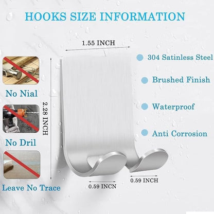 Razor Holder Shaver Hook Hanger Stand (2Pack) Self Adhesive Stainless Steel Utility Storage Hook,Shower Hook for Razor,Wreath Hangers for Front Doors,Bathroom Kitchen Organizer for Robe Towel Loofah