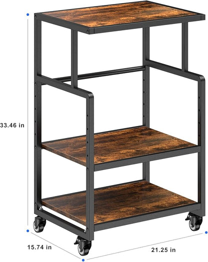 21.3 x 15.7 Inch Printer Stand, 5-Adjustable Heights 3 Tier Printer Cart with Wheels, Mobile Printer Table for Home Office for Storage Heat Press Scanner Fax, Rustic Brown