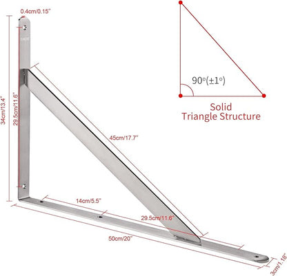 YUMORE Shelf Bracket 20", Max Load: 550lb, Heavy Duty Stainless Steel Solid Shelf Support Corner Brace Joint Right Angle L Bracket, Pack of 2