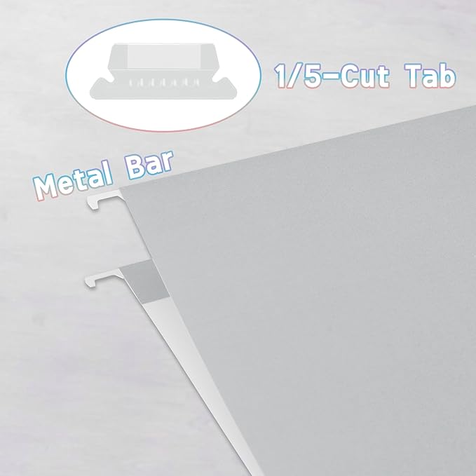 50 Packs Hanging File Folders Grey,Letter Size 8.5x11, Hanging File Folders with 1/5-cut Tabs,File Folders for Filing Cabinet,Ideal Office,School Classroom Supplies