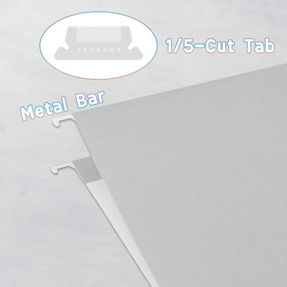 25 Packs Hanging File Folders Grey,Letter Size 8.5x11, Hanging File Folders with 1/5-cut Tabs,File Folders for Filing Cabinet,Ideal Office,School Classroom Supplies