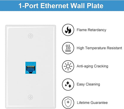 Iwillink 10Gbps Ethernet Wall Plate CAT6A, 1-Port Keystone Wall Plate and Jack Outlet, RJ45 Wall Plates with Single Gang Low Voltage Mounting Bracket - 2 Pack