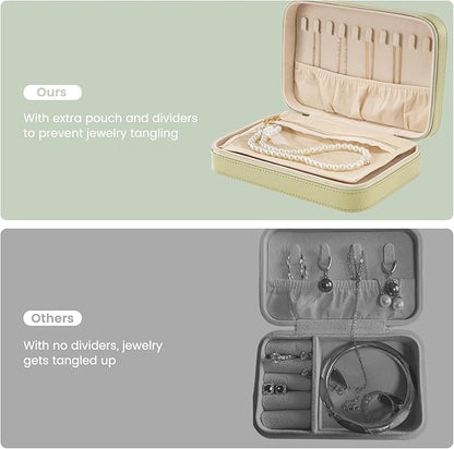 Lolalet Travel Jewelry Case for Women Girls, Travel Jewelry Organizer Box with Mirror & Clear Storage Bag, Small Portable Earring Necklace Bracelet Ring Case, Birthday Valentine Gifts -Medium, Green