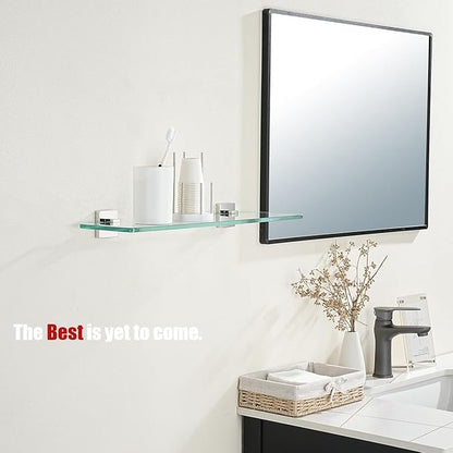 JQK Bathroom Glass Shelf, Floating Tempered Glass Shower Storage 20 by 5 inches, 304 Stainless Steel Polished Chrome Wall Mount, TGS201L20-CH