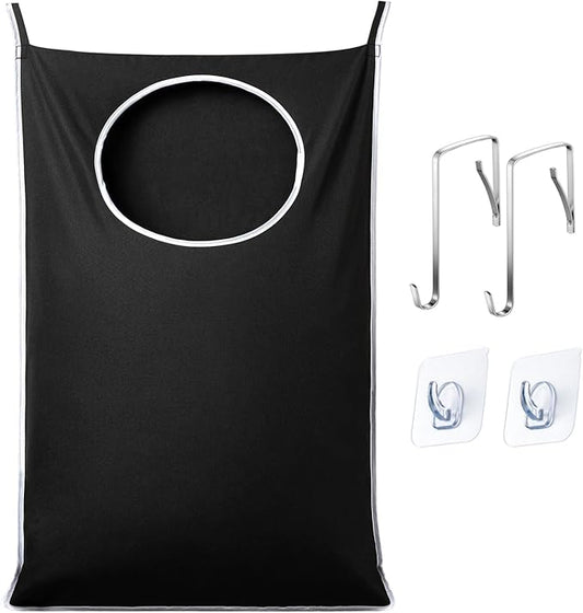 XL Hanging Laundry Hamper Bags, Door Laundry Hamper with 2 Types of Hooks for Dirty Clothes, Save Bathroom Space Size:36.5x 22 Inch Hanging Laundry Storage Bag (Black)