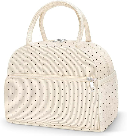 Coobiiya Lunch Bag Lunch Box for Women Men, Reusable Cute Corduroy Lunchbag - Leakproof, Insulated LunchBox Tote with Large Capacity, Dot