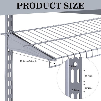 Adjustable Locking Shelf Bracket 16 Inch Shelf Brackets Heavy Duty Wire Shelving Brackets for Deep Wire Shelving Double Track System(Gray,6 Pcs)