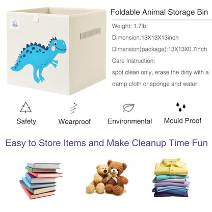 CLCROBD Foldable Animal Cube Storage Bins Fabric Toy Box/Chest/Organizer for Toddler/Kids Nursery, Playroom, 13 inch (Dino T-Rex)