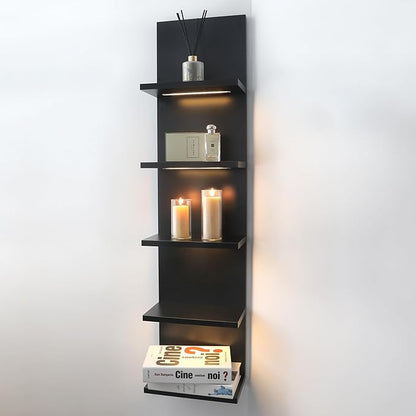 5 Tier Wall Shelf Unit, Black Shelves,Lack Shelf, Wall Shelves for Bedroom，Office,Bathroom, Vanity Shelves with LED Remote Control Light