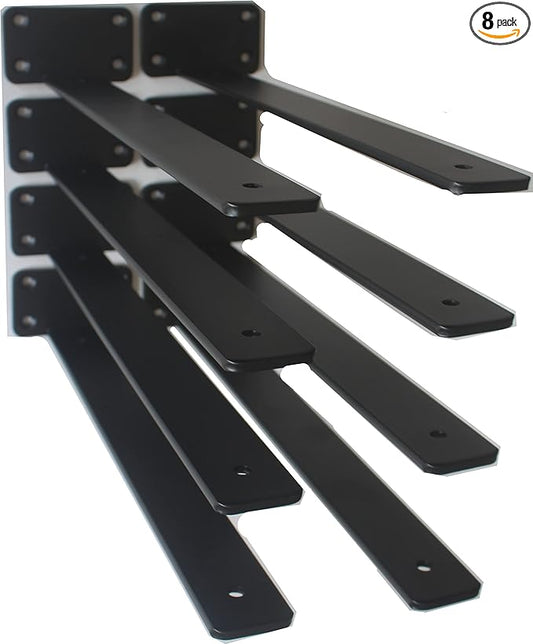 8 Pack - 16 inch Black Hidden L Shelf Bracket (1/5 Inch Thicked) Iron Floating Shelf Brackets Rustic Industrial Metal Brackets for Shelf Support