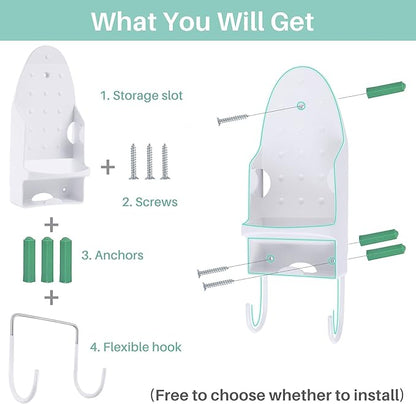 Ironing Board Hanger Wall Mount, Iron Hanger with Ironing Board Rack, Heat Resistant Iron Holder wall Mount for Max 5 Inch Width (White)