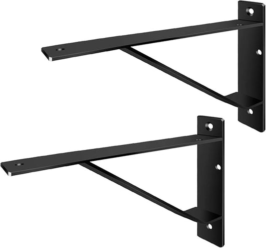 Heavy Duty Shelf Brackets 20 inch, Industrial Wall Brackets with Lip Metal Storage Brackets Outdoor/Indoor Include Screws 2 Pack Black