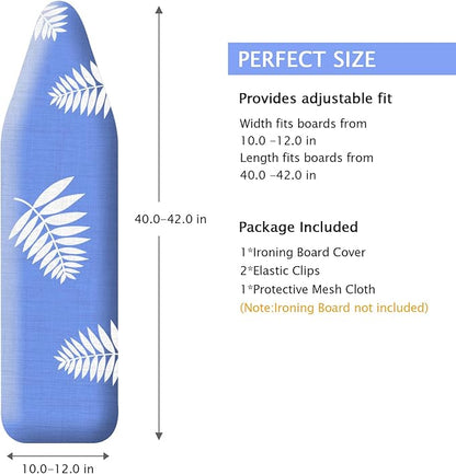 SheeChung 12x42 Inch Ironing Board Cover and Pad -100% Cotton and Heavy-Duty,Snug Fit Over-The-Door & Built in Wall Ironing Board Cover Replacement Pad Cover
