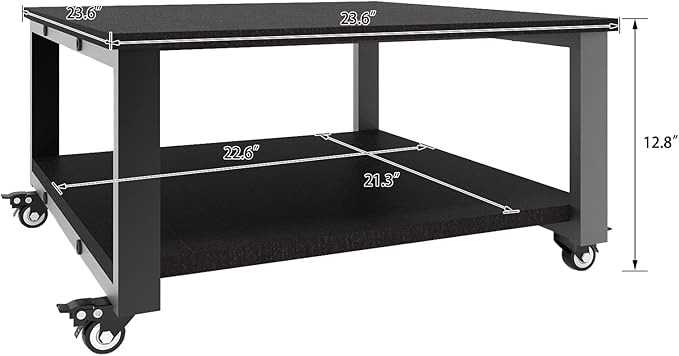 Natwind 2 Tier Laser Printer Stand,23.6''x23.6'' Large Printer Table,Copier Stand with Wheels, Heavy Duty Rolling Printer Cart with Paper Storage Shelf for Home Office (Black)