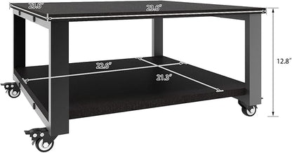 Natwind 2 Tier Laser Printer Stand,23.6''x23.6'' Large Printer Table,Copier Stand with Wheels, Heavy Duty Rolling Printer Cart with Paper Storage Shelf for Home Office (Black)