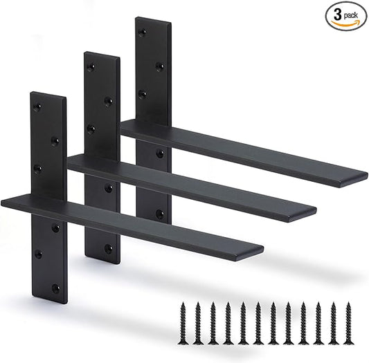Floating Shelf Bracket 3/8" Thick Heavy Duty Shelf Brackets 3 Pack Free Hanging Countertop Support Bracket 16" Lx2.5 W Floating Wall Brackets for Cabinets, Granite, Dishwasher, Bench Seats Vanities