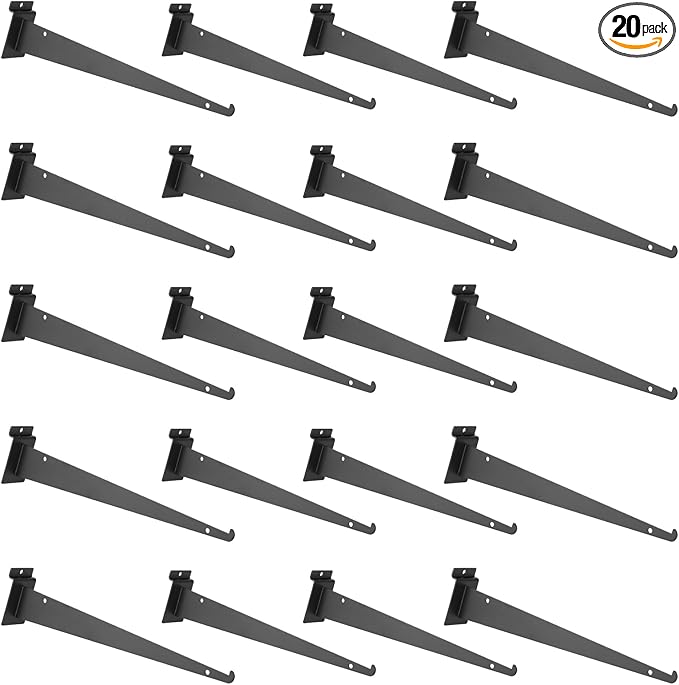 20 Pack Metal Slatwall Shelf Brackets with Lip Heavy Duty, Slatwall Accessory for Panels Shelving, Garage, Retail Display (Black, 14 Inch)