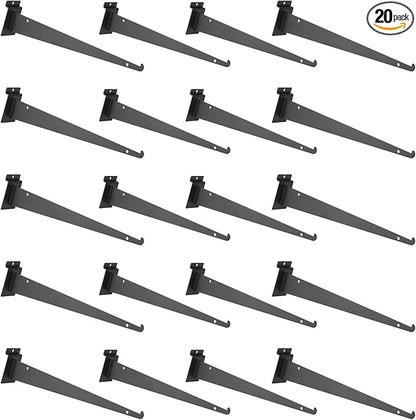 20 Pack Metal Slatwall Shelf Brackets with Lip Heavy Duty, Slatwall Accessory for Panels Shelving, Garage, Retail Display (Black, 14 Inch)