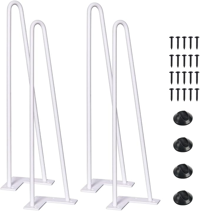 SMARTSTANDARD 14 Inch Heavy Duty Hairpin Furniture Legs, Metal Home DIY Projects for Nightstand, Coffee Table, Desk, etc with Rubber Floor Protectors White 4PCS