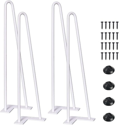 SMARTSTANDARD 14 Inch Heavy Duty Hairpin Furniture Legs, Metal Home DIY Projects for Nightstand, Coffee Table, Desk, etc with Rubber Floor Protectors White 4PCS