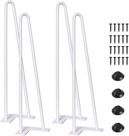 SMARTSTANDARD 14 Inch Heavy Duty Hairpin Furniture Legs, Metal Home DIY Projects for Nightstand, Coffee Table, Desk, etc with Rubber Floor Protectors White 4PCS