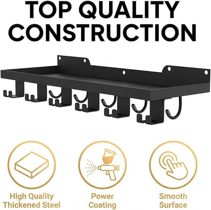Floating Shelf Organizer Compatible with Tonal Accessories,16.9x6Home Gym Weight wall Storage Equipment Hanger, Metal Rack Holder Wall Mount with 5 T-Lock Brackets & Hooks Hanger (Black)