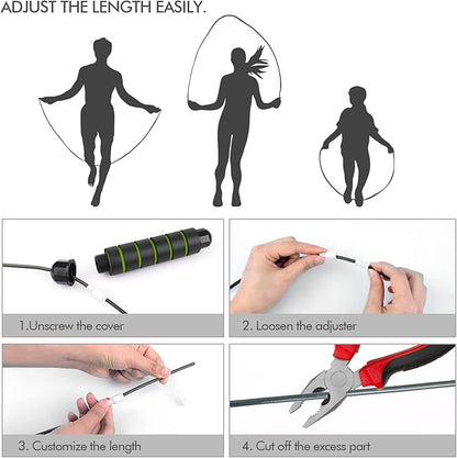 Jump Rope, Tangle-Free Rapid Speed Jumping Rope Cable with Ball Bearings for Women, Men, and Kids, Adjustable Steel Jump Rope with Foam Handles for Home Gym Exercise Fitness Workout Equipment & Slim Body