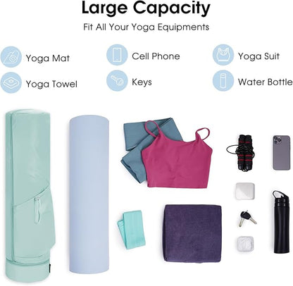 sportsnew Yoga Mat Bag, Full Zip Cargo Yoga Mat Carrier Bag with Drawstring Water Bottle Pocket and Bottom Wet Pocket, Exercise Yoga Mat Carrier Holder Multi-Functional Storage Bag Patent Pending