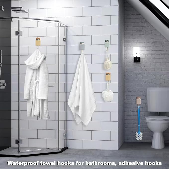4Pcs Cute Self Adhesive Towel Hooks -Max Load 10LB,Heavy Duty Utility Wall Hooks for Hanging for Coat, Towel,Scarf, Hat, Robes,Key and Other Items,Creative Kawaii Room Decorative Cat Hook