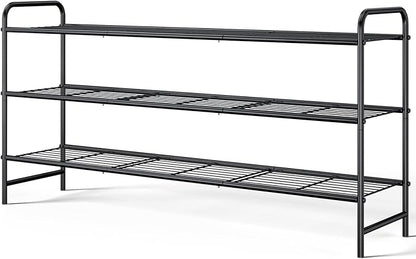 Kitsure Shoe Rack - Stainless Steel Shoe Organizer, Sturdy Shoe Rack for Closet and Front Door Entrance, Free Standing Shoe Shelf, Closet Organizers and Storage, 37.3" Wide - 3 Tier, Black