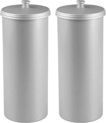 iDesign Freestanding Bathroom Toilet Paper Storage Holder with Lid for 3 Extra Rolls, 2-Pack, Silver