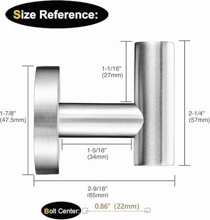 Nolimas Bathroom Towel Hooks, SUS 304 Stainless Steel Coat Hook Round Clothes Towel Coat Robe Hook Cabinet Closet Door Sponges Holder for Bath Kitchen Garage Hotel,Wall Mounted, Brushed Nickel, 4Pack