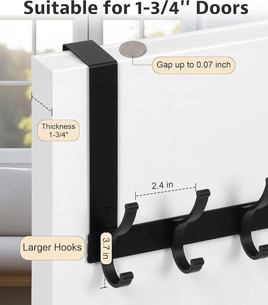Over The Door Hooks, Door Hanger Hooks for Hanging, Over The Door Towel Racks for Bathroom, Coat Rack Door Towel Hanger Towel Hooks (1Pack, Black)