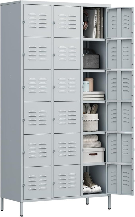 Letaya Metal Lockers for Employees-18 Door Storage Locker with Shelves and Lockable Steel Cabinet for School,Gym,Office,Staff (Grey, 18 Door)