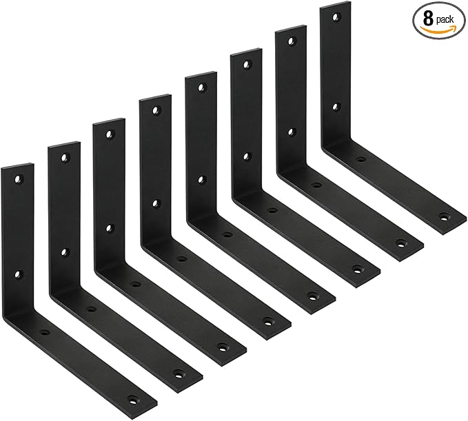 Shelf Brackets 8 Inch Wall L Brackets 8PCS Heavy Duty for Shelves Metal White Rustic Industrial Brackets for DIY Opening Shelves Project Hardware Included