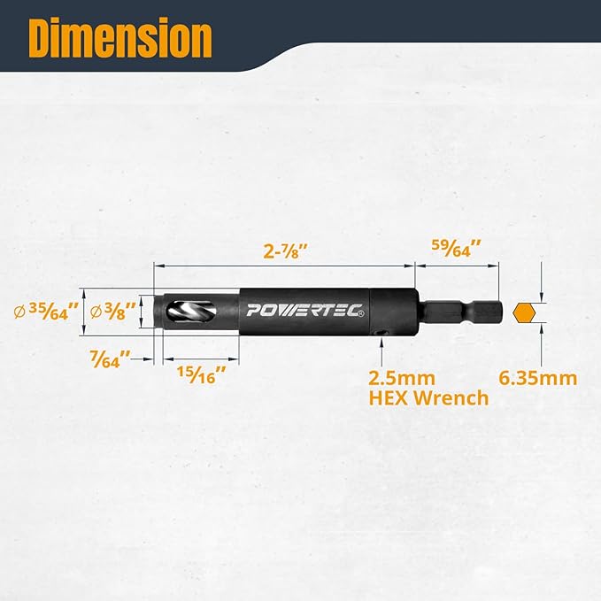 POWERTEC Shelf Pin Jig with 1/4" Self Pin Bit, Self Centering Drill Bit for 3/8' Holes, Woodworking Tool for Installing Shelf Pegs & Making Shelves & Cabinets (71653)