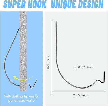 20pcs Black Super Hook Picture Hangers and Office Pack, Drywall Hooks for Hanging Pictures, Wall Hooks, Picture Hangers, Picture Hanging Kit，Hang Art, Clock, Shelves, Mirrors