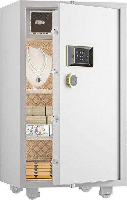 TIGERKING 7.2 Cu Ft Large Home Security Safe – Solid Steel Jewelry Cabinet with Digital Touchscreen Lock, Adjustable Shelves, Easy to Use, Anti-Theft Protection, for Families & Valuables (White)