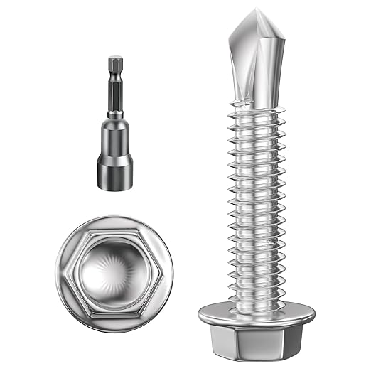 (250Pcs) #8×1" Hex Washer Head Self Drilling Screws, 410 Stainless Steel Metal SheetScrews，TEK Screws, Sheet Metal Self Tapping Screws